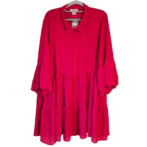 Avenue Studio Tunic Enchant Top Tiered Button Front Crimson Plus Sz 20 NWT